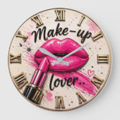 Make Up Lover Glam Beauty Pink Lips Lipstick ラージ壁時計 (正面)