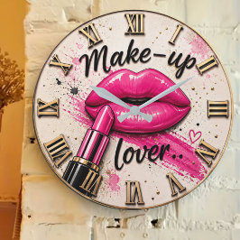 Make Up Lover Glam Beauty Pink Lips Lipstick ラージ壁時計