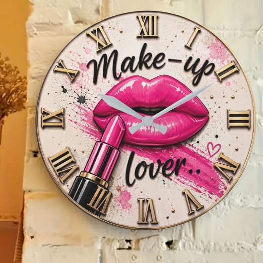 Make Up Lover Glam Beauty Pink Lips Lipstick ラージ壁時計