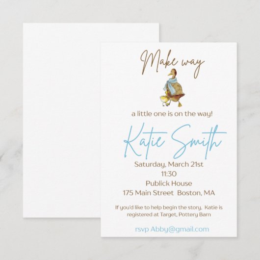 Make Way for Duckings Baby Shower Boy 招待状 (正面/裏面)