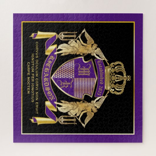 Make Your Coat of Arms金ゴールドエンジェルパープルエンブレム ジグソーパズル (横)