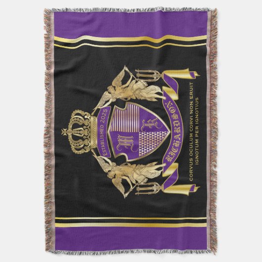 Make Your Coat of Arms金ゴールドエンジェルパープルエンブレム スローブランケット (正面縦)
