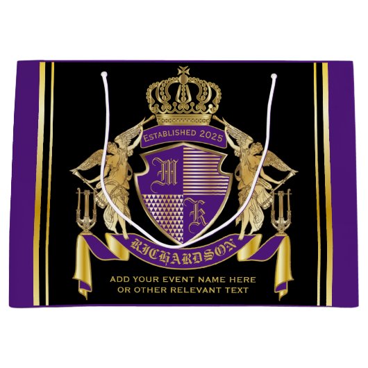 Make Your Coat of Arms金ゴールドエンジェルパープルエンブレム ラージペーパーバッグ (正面)