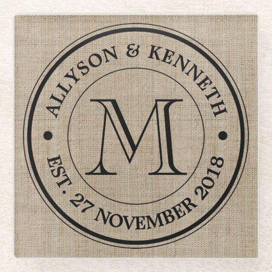 Make Your Own Burlapレトロロゴモノグラム ガラスコースター (正面)