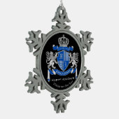 Make Your Own Coat of Arms Blue Silver Lion Emblem スノーフレークピューターオーナメント (左)