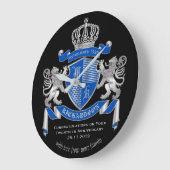 Make Your Own Coat of Arms Blue Silver Lion Emblem ラージ壁時計 (傾斜)
