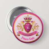 Make Your Own Coat of Arms Gold Crown Pearls Pink 缶バッジ (正面&裏面)