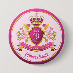 Make Your Own Coat of Arms Gold Crown Pearls Pink 缶バッジ