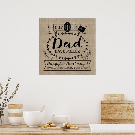 Make Your Own No. 1 Dad Birthday Cute Monogram ポスター (キッチン)
