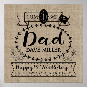 Make Your Own No. 1 Dad Birthday Cute Monogram ポスター
