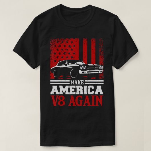Makeamerica V8再びマッスルカーレースV8モーター Tシャツ (デザイン正面)