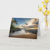 Makenaのビーチの入江の日没 カード (黄色い花)