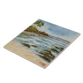 Makenaの入江のハワイのビーチの水彩画 タイル (側面)