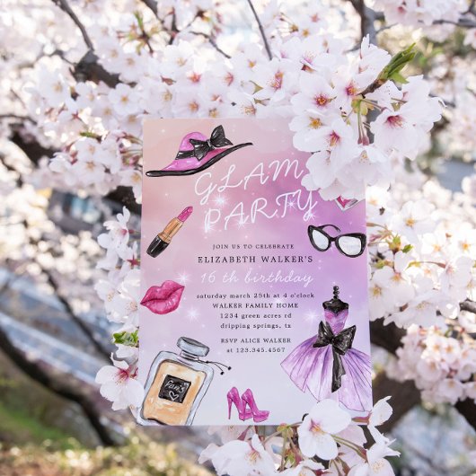 Makeover Glam Sparkle Birthday Party招待 招待状