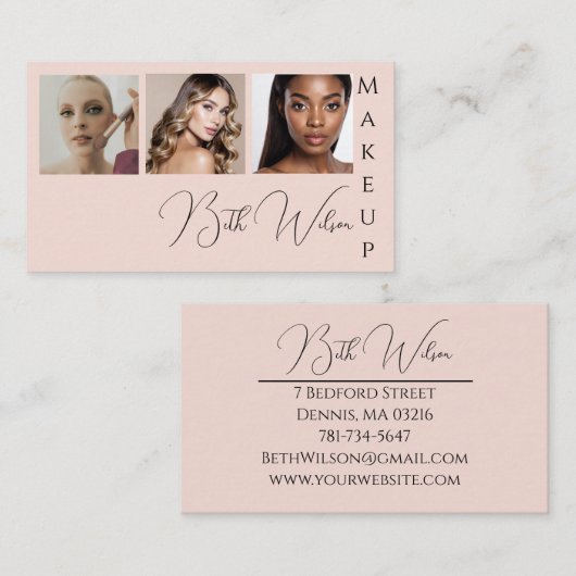 Makeup 3 photo, Pink & Black Business  名刺 (正面/裏面)