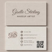 Makeup Artist Beige Linen Modern Elegant QR Code 名刺