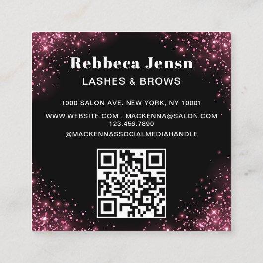 Makeup Artist Eyelash Lashes Pink Glitter script  スクエア名刺 (裏面)
