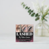 Makeup Artist Eyelash Lashes Pink Glitter script  スクエア名刺 (スタンド正面)