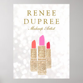 Makeup Artist Gold Lipstick Bokeh Beauty ポスター