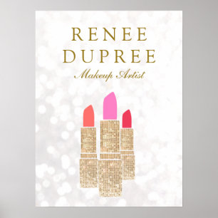 Makeup Artist Gold Lipstick Bokeh Beauty ポスター