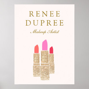 Makeup Artist Gold Lipstick Bokeh Beauty ポスター