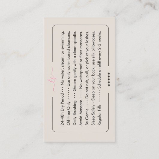 Makeup Artist Lash Tech Pink Sand Aftercare 名刺 (裏面)