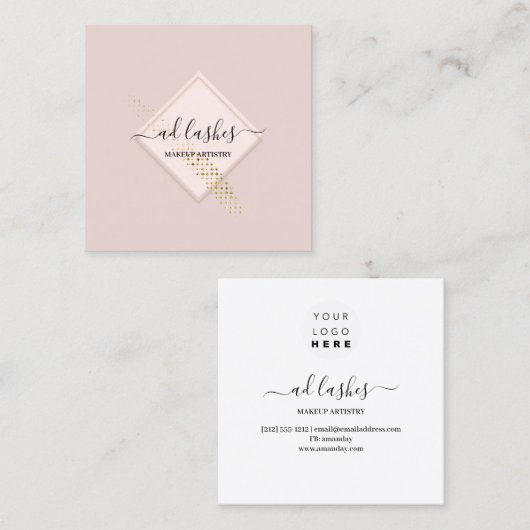 Makeup Artist Lashes Beauty SPA Framed Gold  スクエア名刺 (正面/裏面)