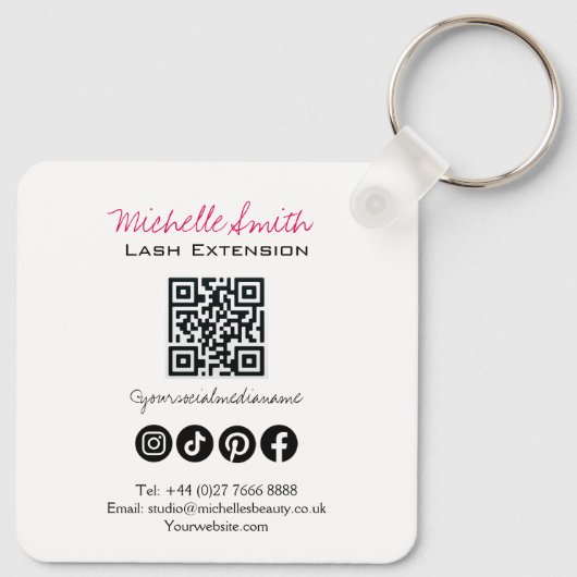 Makeup Artist Lashes Brows Black White Qr Code キーホルダー (裏面)