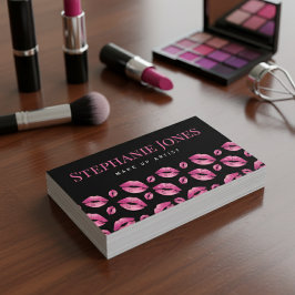 Makeup Artist Lips Pattern Cute Pink & Black 名刺