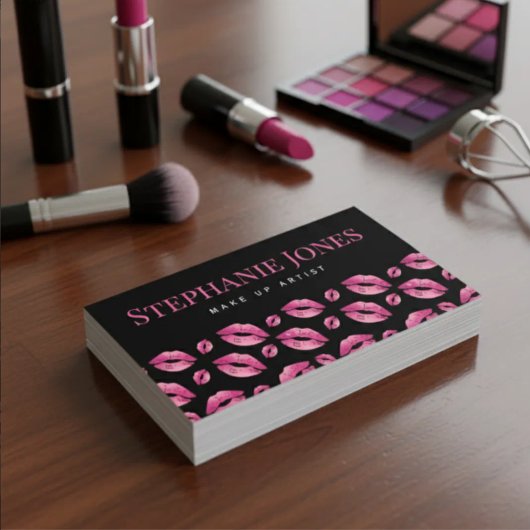 Makeup Artist Lips Pattern Cute Pink & Black 名刺