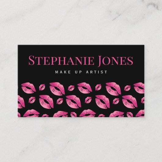 Makeup Artist Lips Pattern Cute Pink & Black 名刺 (正面)