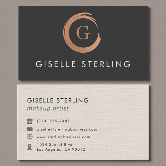 Makeup Artist Metallic Rose Gold Monogram 名刺