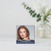 Makeup Artist Nails Beauty SPA blue & Gold Simply スクエア名刺 (スタンド正面)