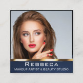 Makeup Artist Nails Beauty SPA blue & Gold Simply スクエア名刺 (正面)