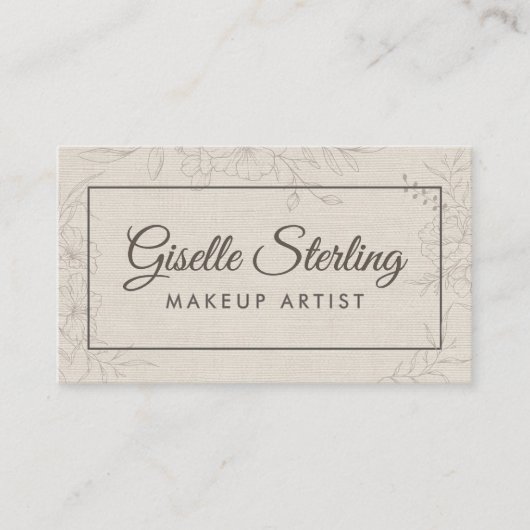 Makeup Artist Neutral Linen Floral Elegant Script 名刺 (正面)