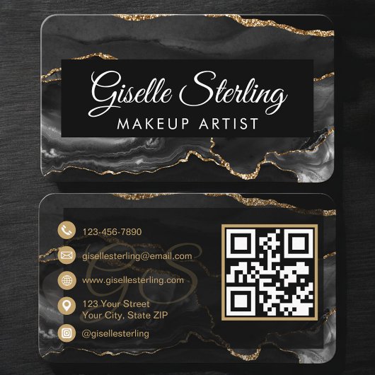 Makeup Artist QR Code Black Gold 名刺