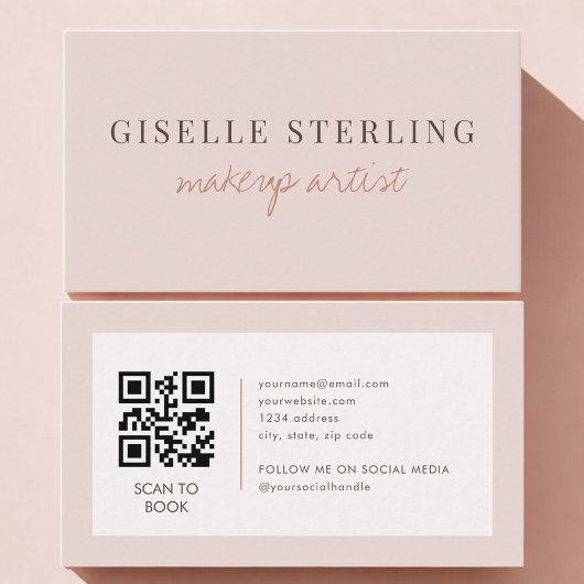 Makeup Artist QR Code Blush Pink  名刺