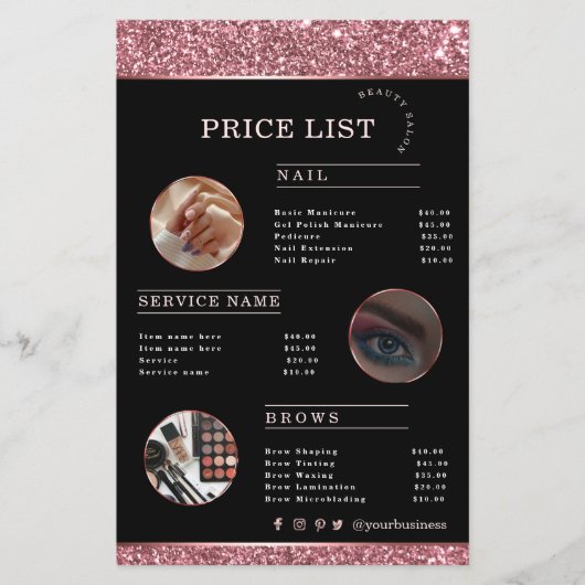 Makeup Artist Rose Gold Glitter flyer チラシ (正面)