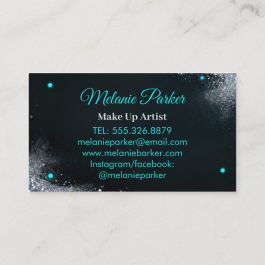 Makeup Artist Teal Silver Drips Trendy Glitter 名刺 (裏面)