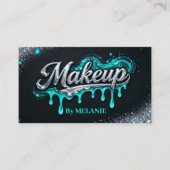 Makeup Artist Teal Silver Drips Trendy Glitter 名刺 (正面)