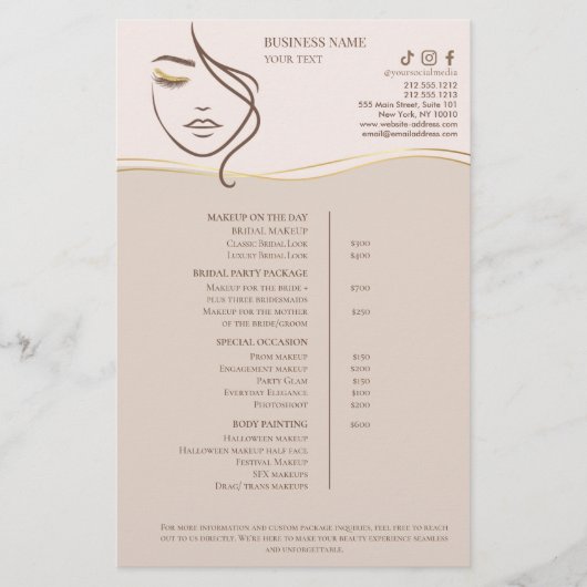 Makeup Beauty Salon Price List チラシ (正面)