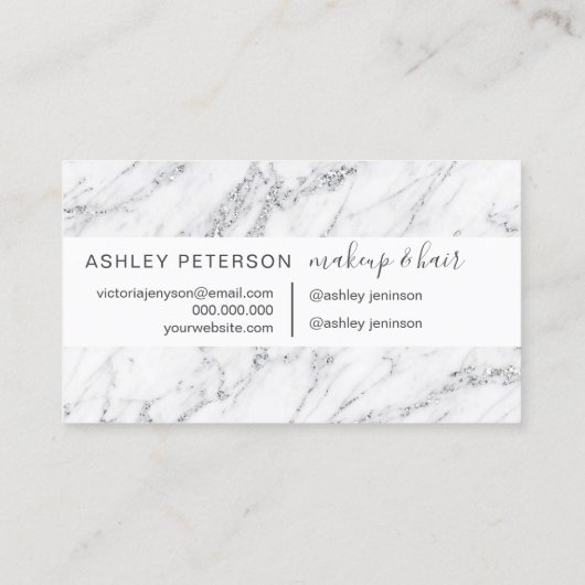 Makeup elegant typography silver glitter marble 名刺 (裏面)