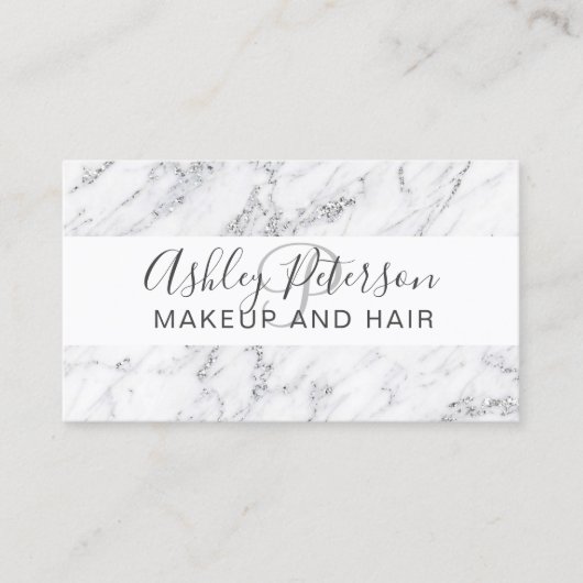 Makeup elegant typography silver glitter marble 名刺 (正面)