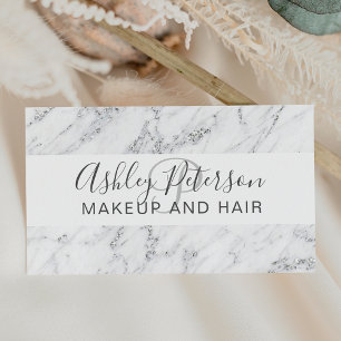 Makeup elegant typography silver glitter marble 名刺