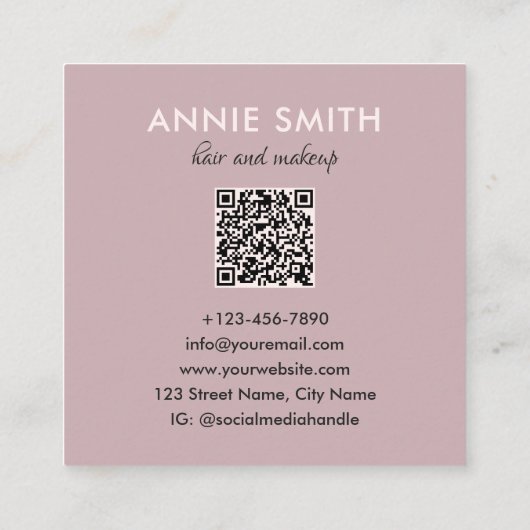 Makeup Marble Rose Gold Glitter Monogram QR スクエア名刺 (裏面)