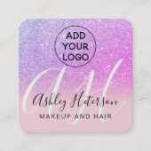 Makeup Pink purple glitter logo monogram スクエア名刺 (正面)