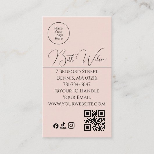 Makeup Pink, QR Code, Vertical Business Card 名刺 (裏面)