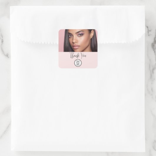 Makeup Thank You Photo Blush Pink Script Your Logo スクエアシール (バッグ)