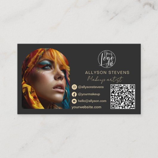 Makeup trendy 3 photo Social Media Logo qr code 名刺 (正面)