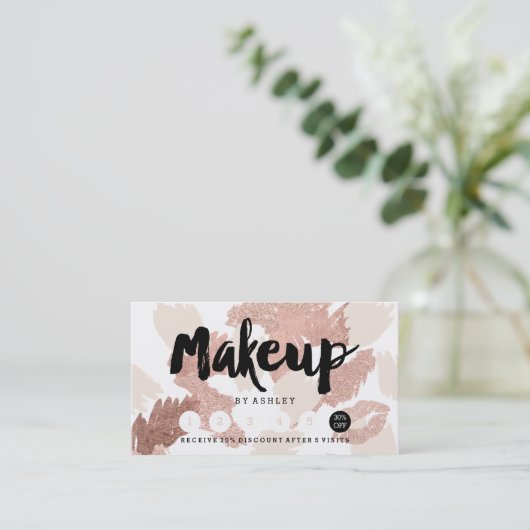 Makeuplipsのばら色の金ゴールドの原稿ブラシストロークロイヤリティ 名刺 (スタンド正面)